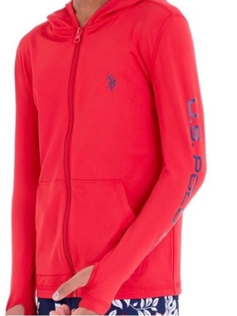 U.S. Polo Assn. Red Kids' Full-Zip Hooded Swim Rashguard